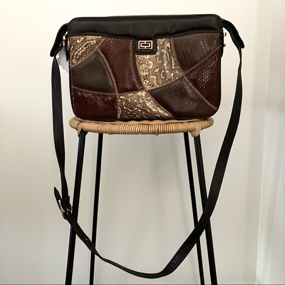 Leather Color Block Patchwork Crossbody Bag - Picture 1 of 4